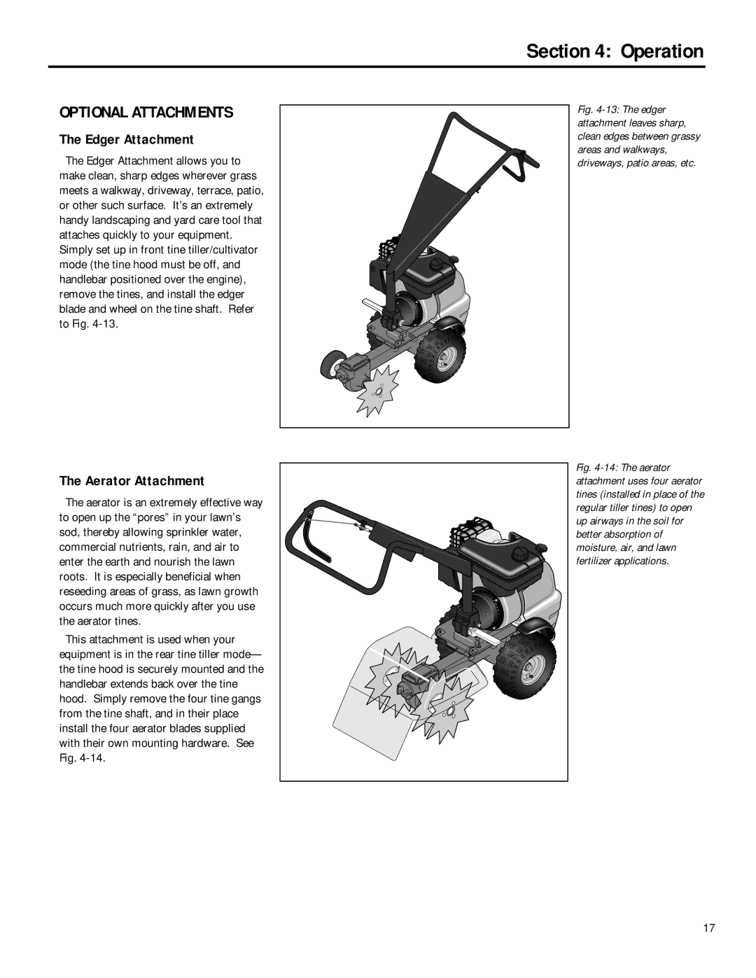 Troy-Bilt 12168 owner manual Optional Attachments, Edger Attachment, Aerator Attachment 