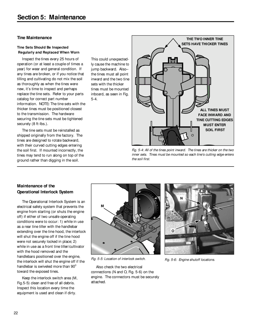 Troy-Bilt 12168 owner manual Tine Maintenance, Maintenance Operational Interlock System, Tine Sets Should Be Inspected 