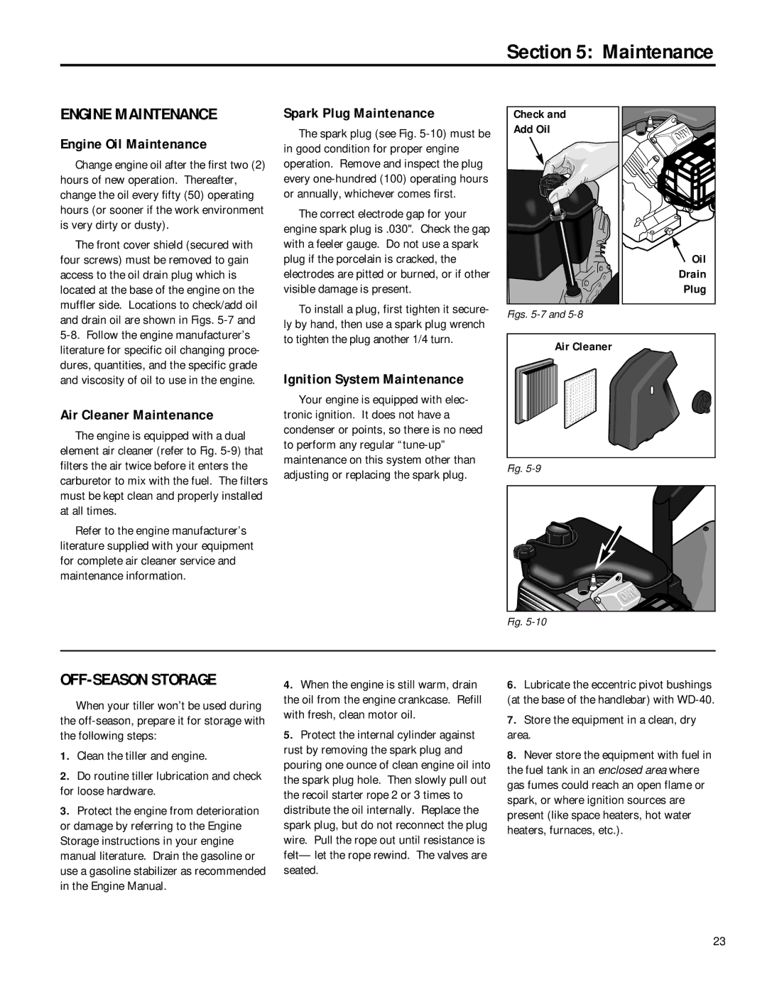 Troy-Bilt 12168 owner manual Engine Maintenance, OFF-SEASON Storage 