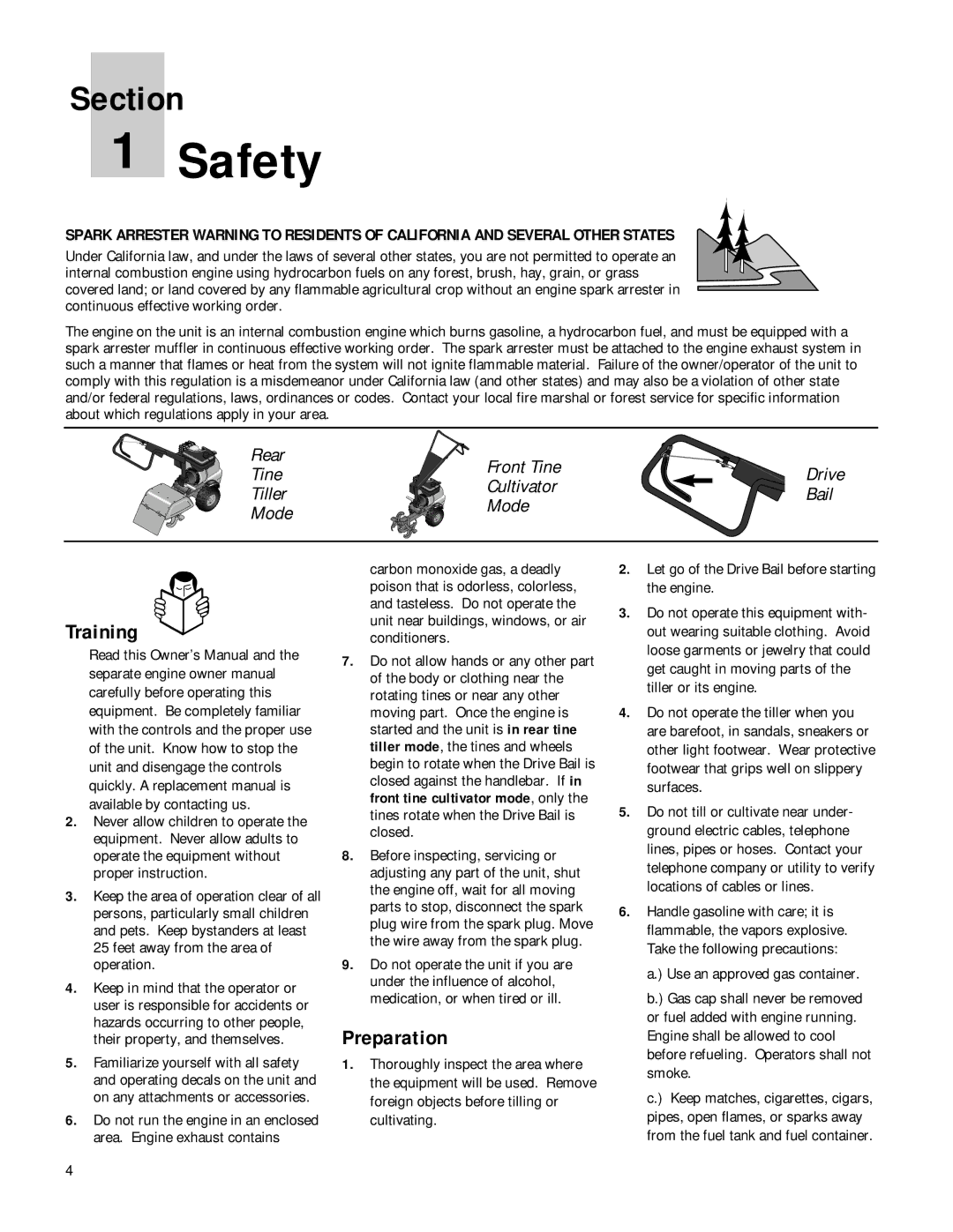 Troy-Bilt 12168 owner manual Safety, Training, Preparation 