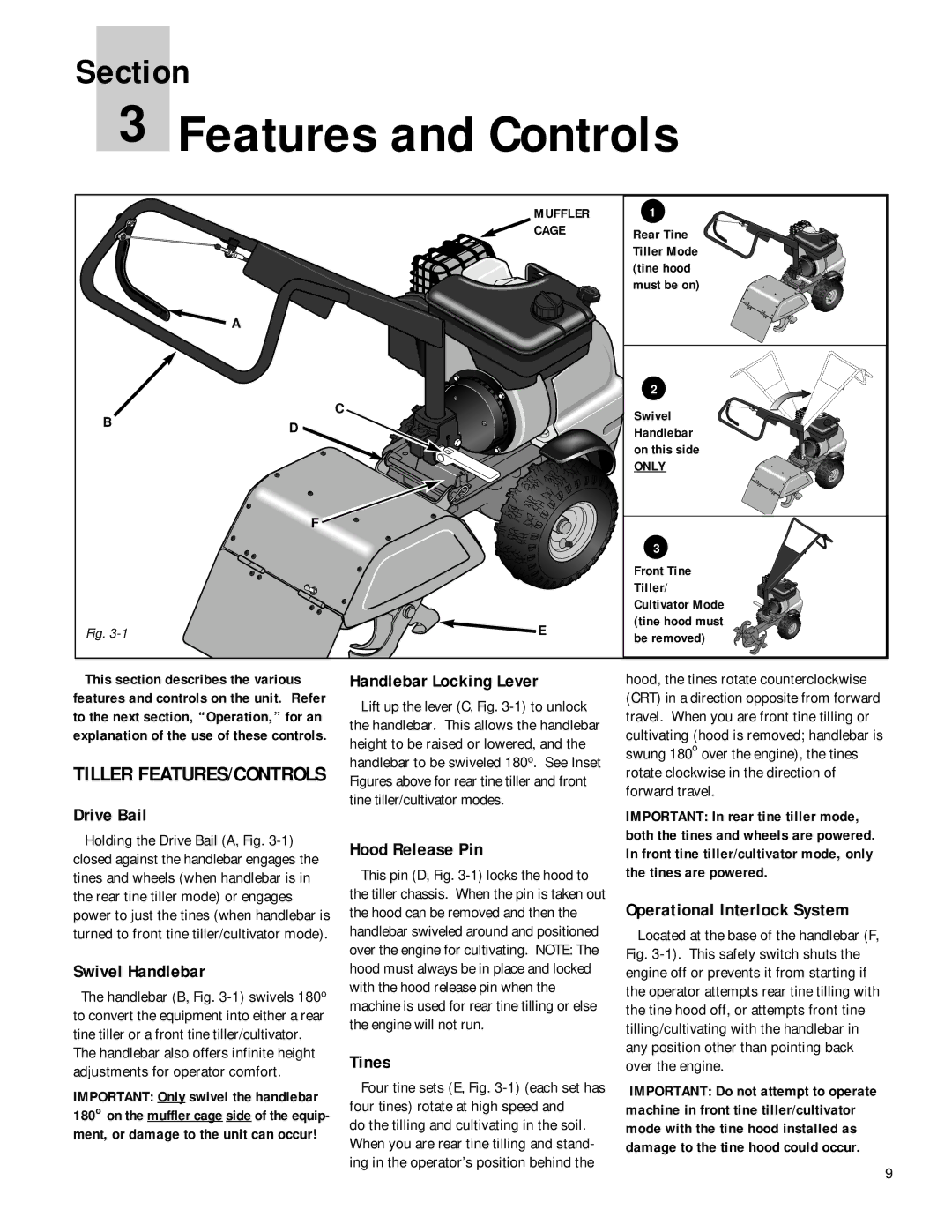 Troy-Bilt 12168 owner manual Features and Controls 