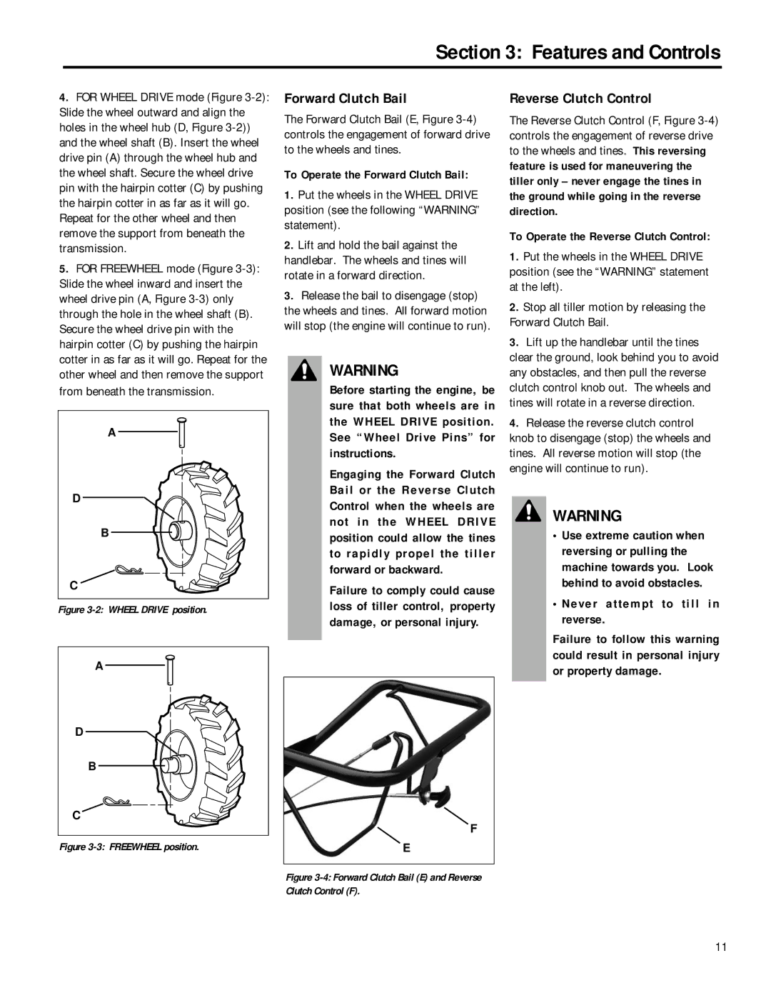 Troy-Bilt 12180 owner manual To Operate the Forward Clutch Bail, To Operate the Reverse Clutch Control 