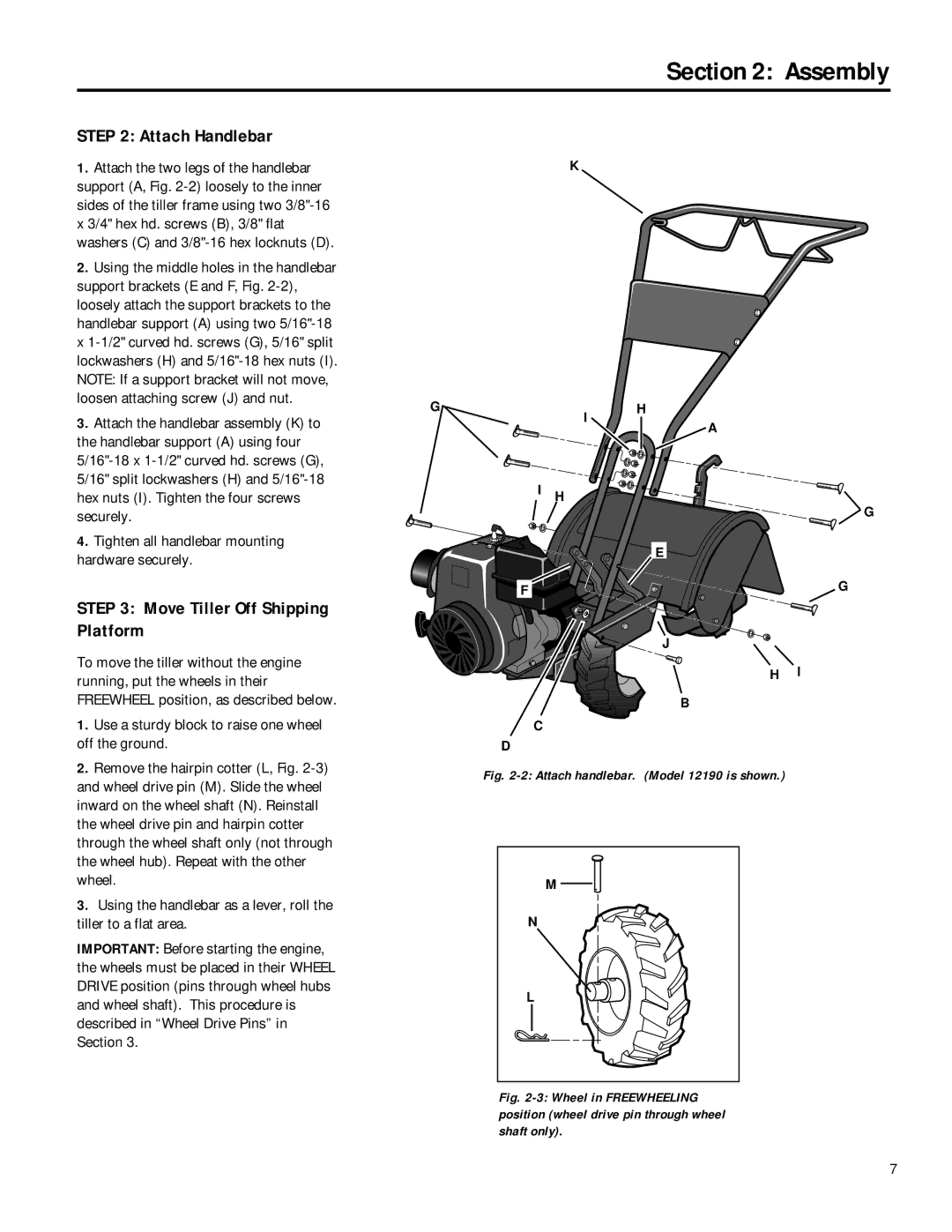 Troy-Bilt 12214 - 5.5HP, 12190-3HP owner manual Attach Handlebar, Move Tiller Off Shipping Platform 