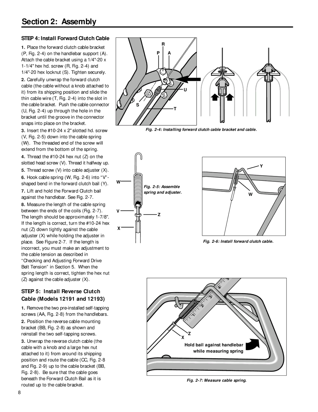 Troy-Bilt 12190-3HP, 12214 - 5.5HP owner manual Install Forward Clutch Cable, Install Reverse Clutch Cable Models 12191 