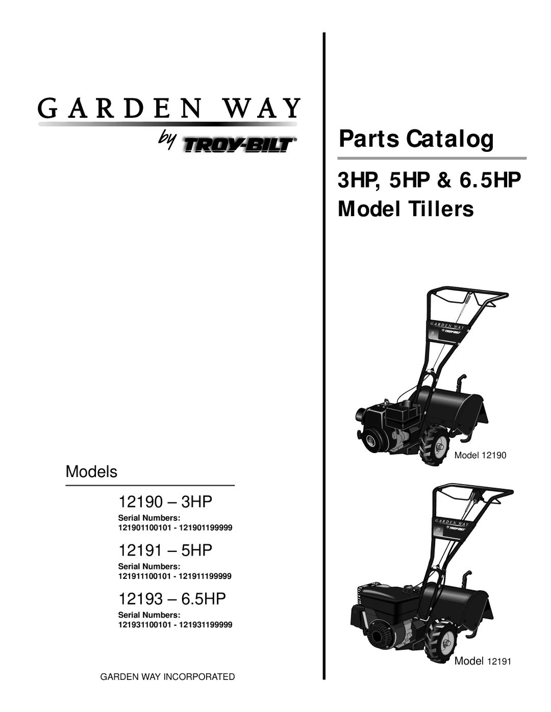 Troy-Bilt 12193-6.5HP, 12191-5HP, 12193 - 6.5HP manual Parts Catalog 