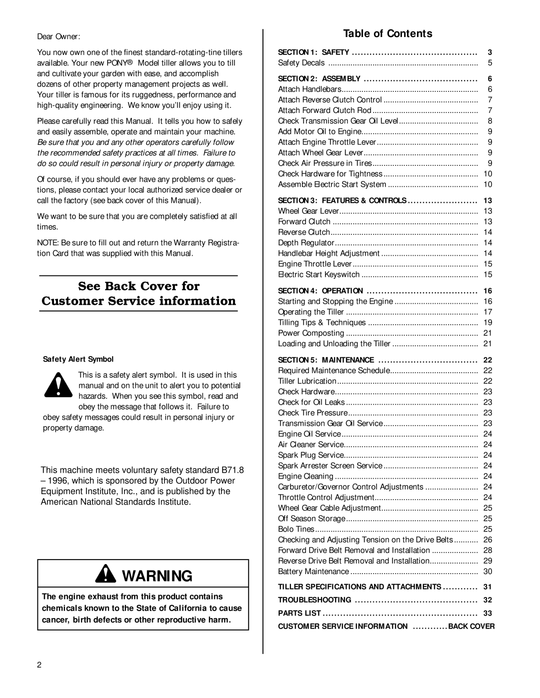 Troy-Bilt 12212, 12211 owner manual See Back Cover for Customer Service information 