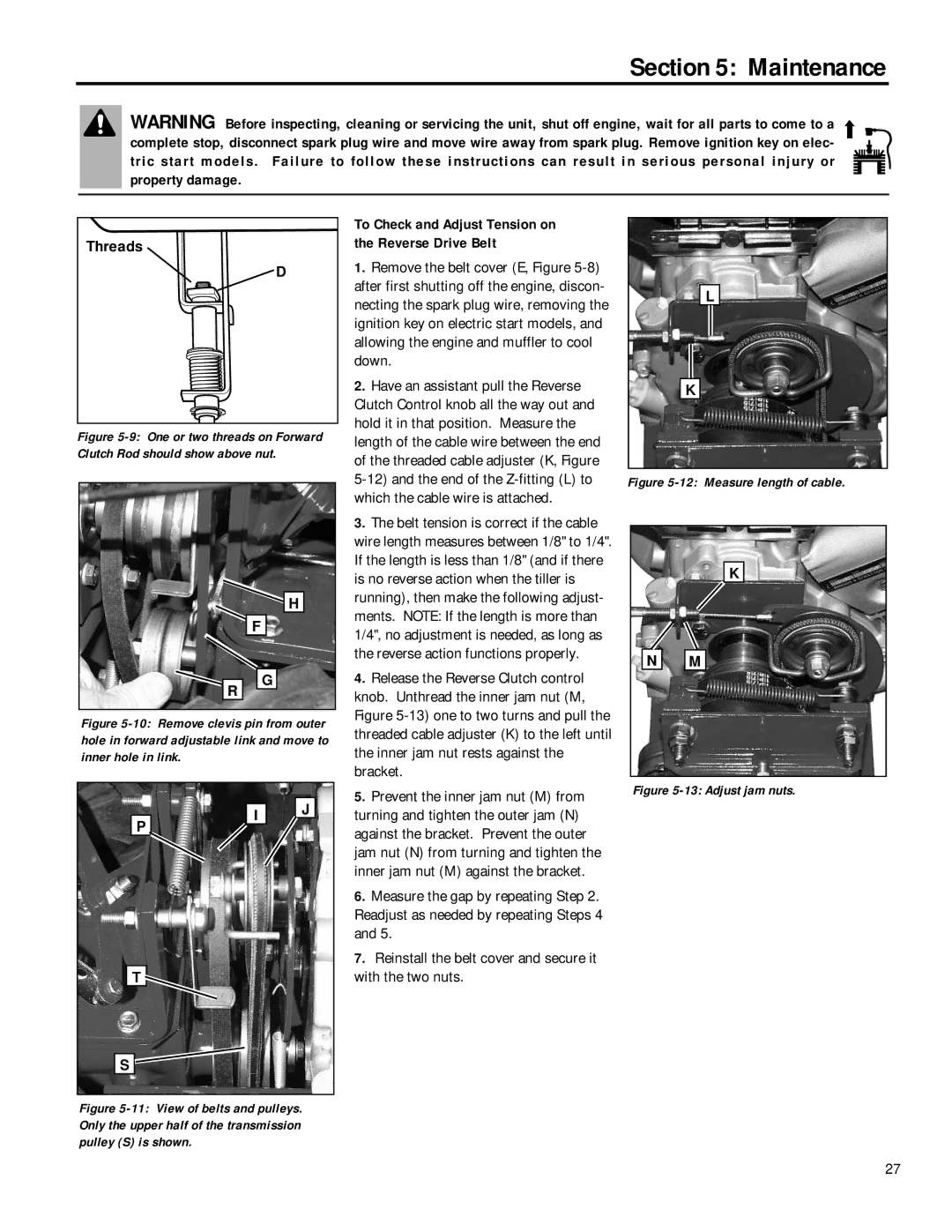 Troy-Bilt 12211, 12212 owner manual Threads 