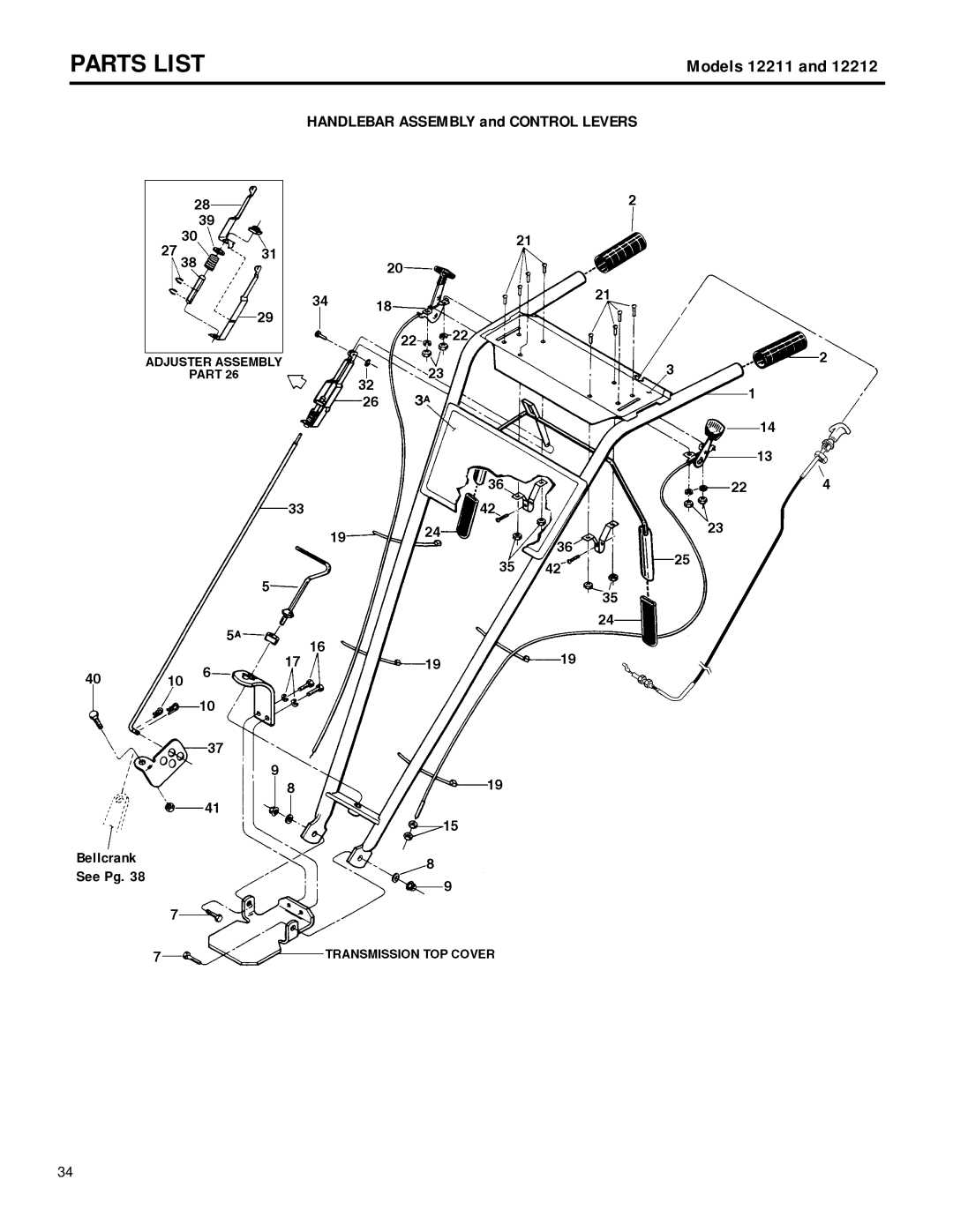 Troy-Bilt 12212, 12211 owner manual Handlebar Assembly and Control Levers, Bellcrank See Pg 