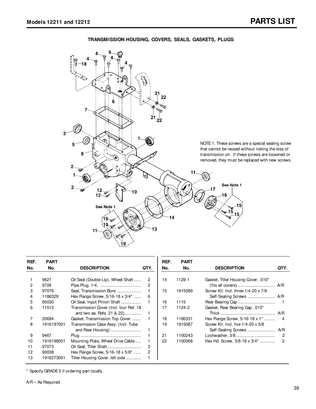 Troy-Bilt 12211, 12212 owner manual 9621 