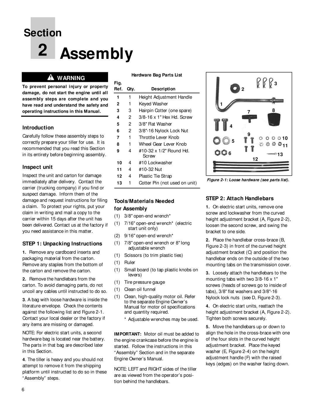 Troy-Bilt 12212, 12211 owner manual Introduction, Inspect unit, Attach Handlebars 