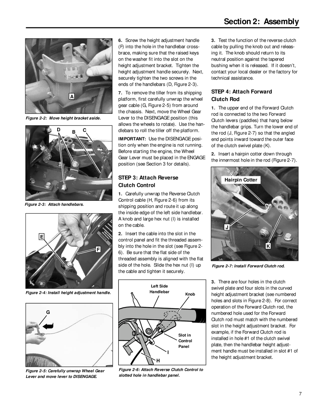 Troy-Bilt 12211, 12212 owner manual Attach Forward Clutch Rod, Attach Reverse Clutch Control, Hairpin Cotter 