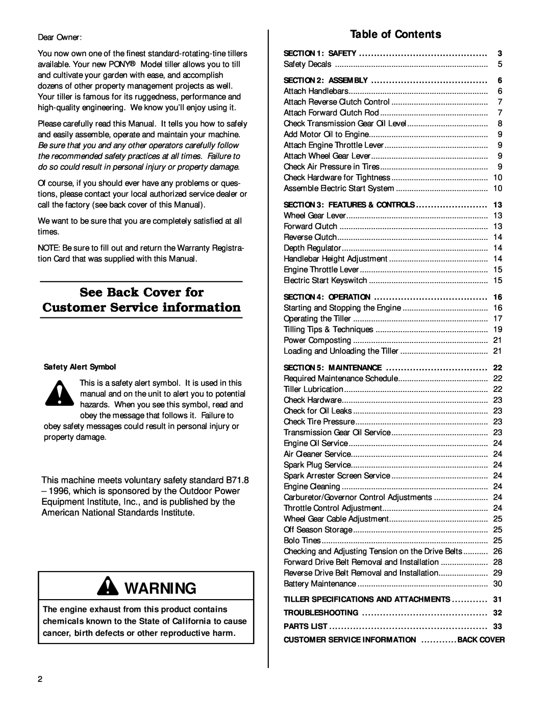 Troy-Bilt 12212, 12211 owner manual Safety Alert Symbol, Assembly, Troubleshooting, Parts List, Table of Contents 