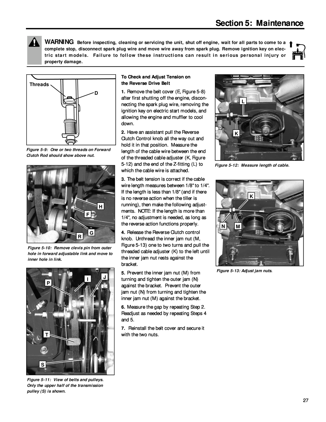 Troy-Bilt 12211, 12212 owner manual Threads D, K N M, Maintenance, allowing the engine and muffler to cool 