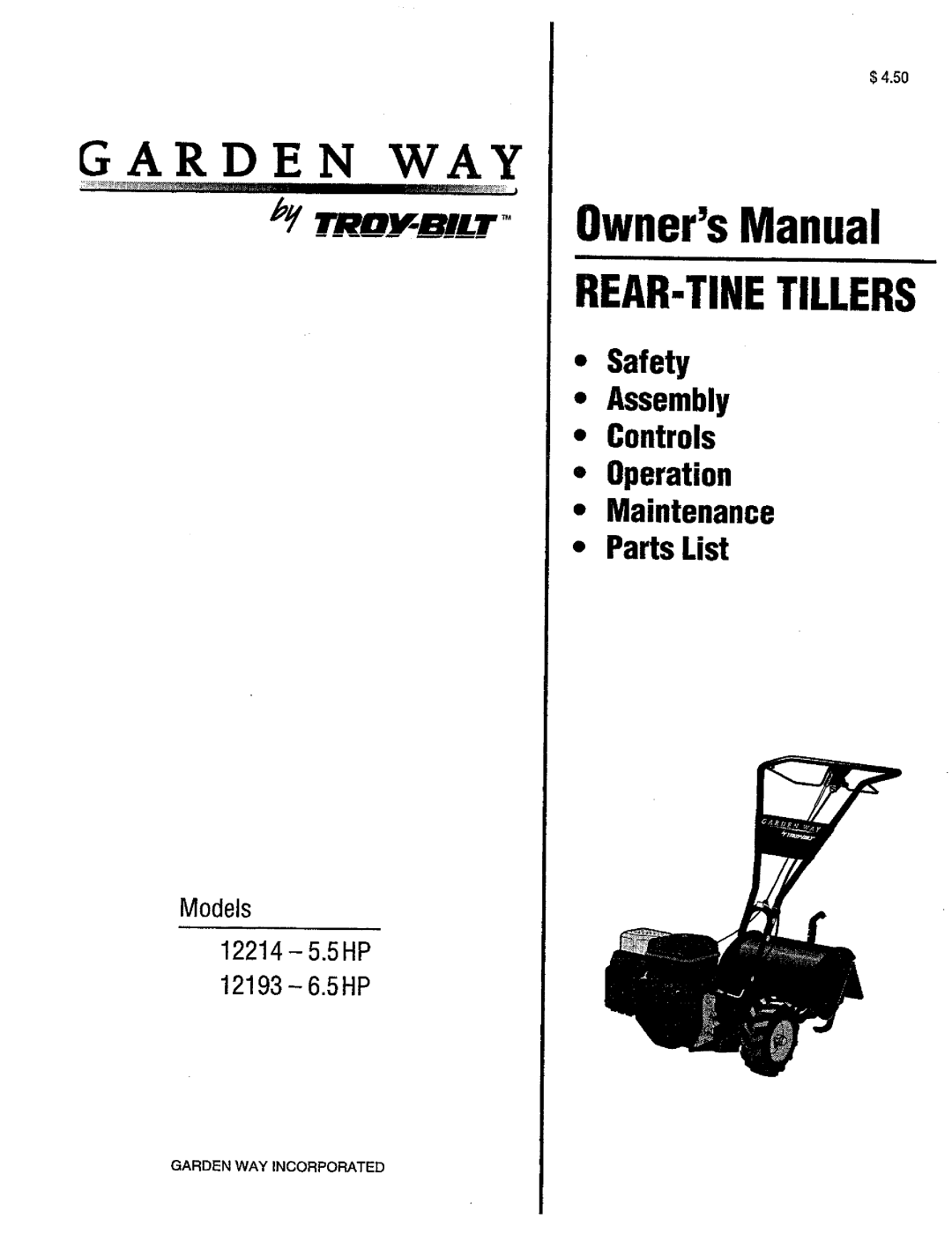 Troy-Bilt 12214-5.5HP manual 