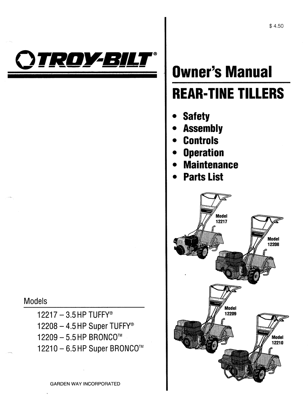 Troy-Bilt 12227-3.75HP, 12217-3.5HP, 12208-4.5HP manual 