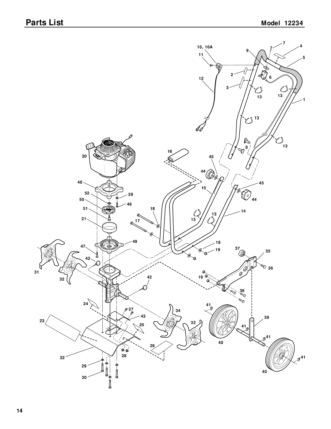 Troy-Bilt 12234 owner manual Parts List 