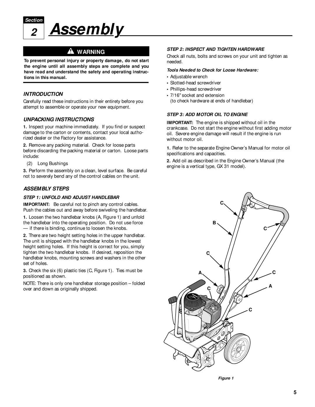 Troy-Bilt 12234 owner manual Introduction, Unpacking Instructions, Assembly Steps 