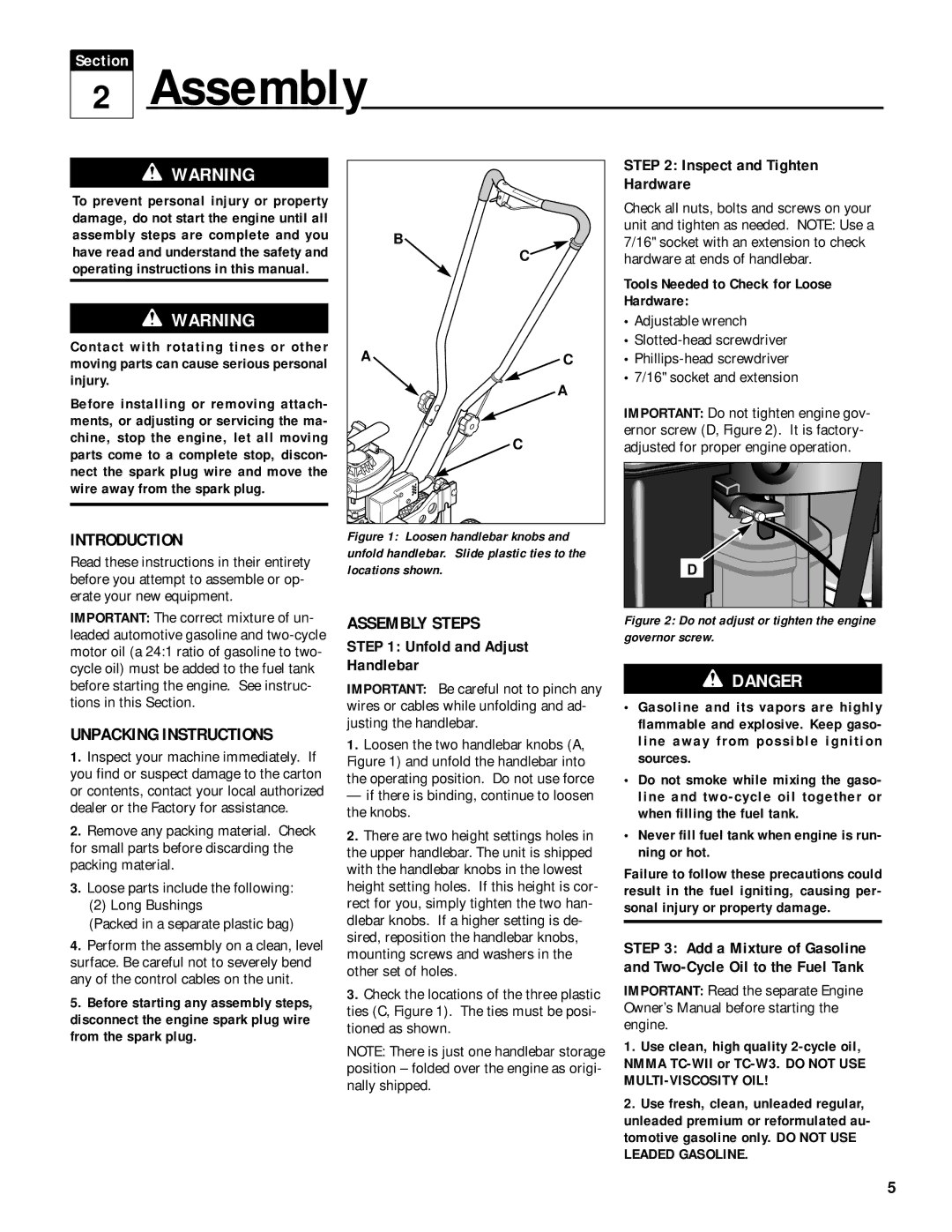 Troy-Bilt 12235 owner manual Introduction, Unpacking Instructions, Assembly Steps 