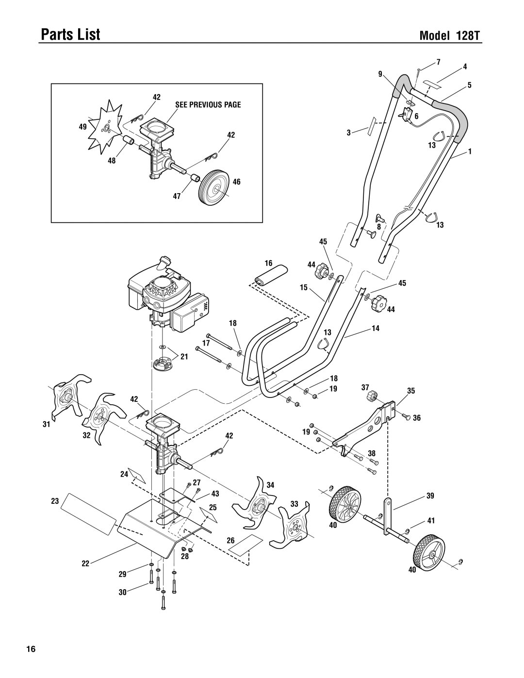 Troy-Bilt 128T manual Parts List 