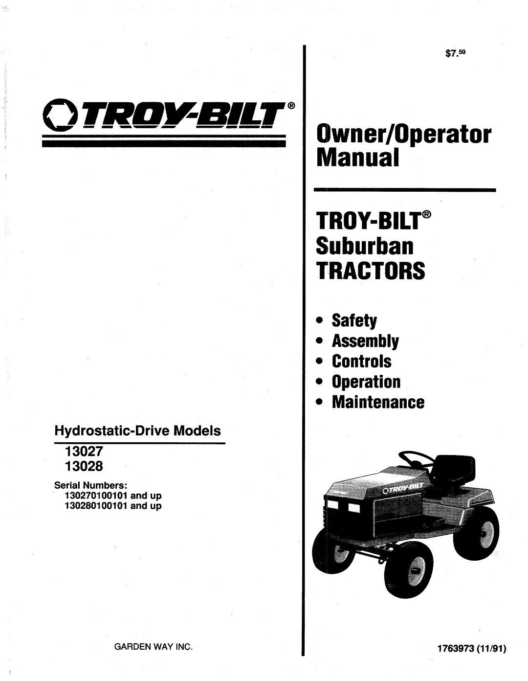 Troy-Bilt 13027, 13028 manual 