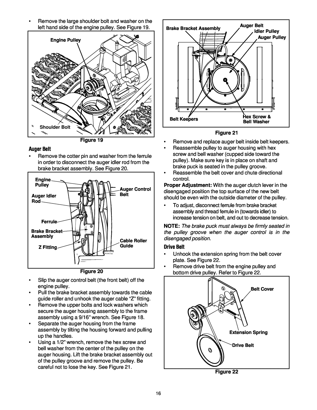 Troy-Bilt 13045 manual Auger Belt, Drive Belt 