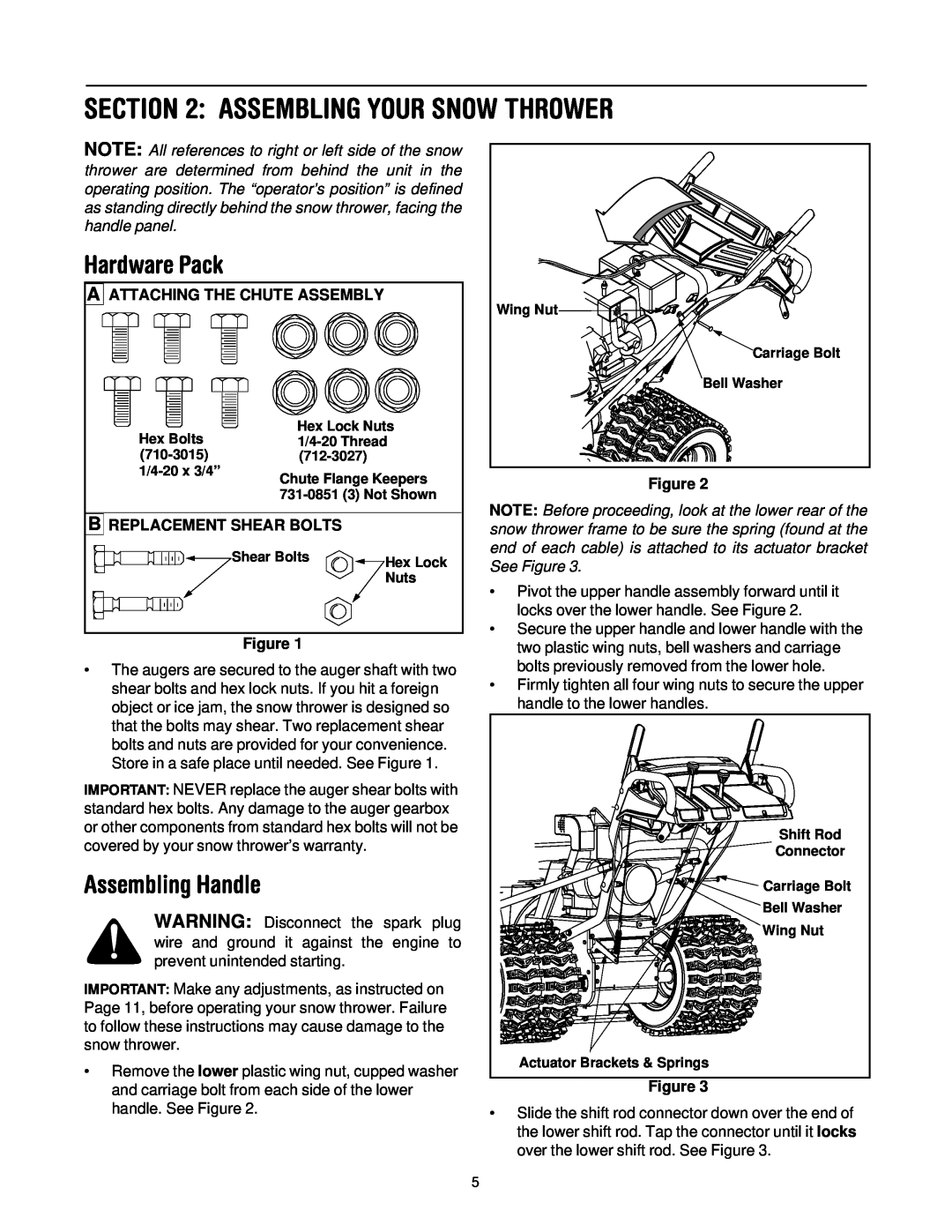 Troy-Bilt 13045 manual Assembling Your Snow Thrower, Hardware Pack, Assembling Handle, A Attaching The Chute Assembly 