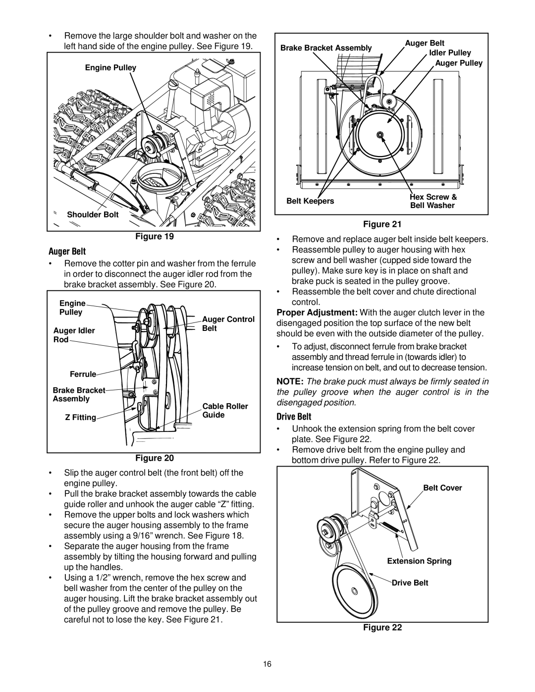 Troy-Bilt 13045 manual Auger Belt, Drive Belt 