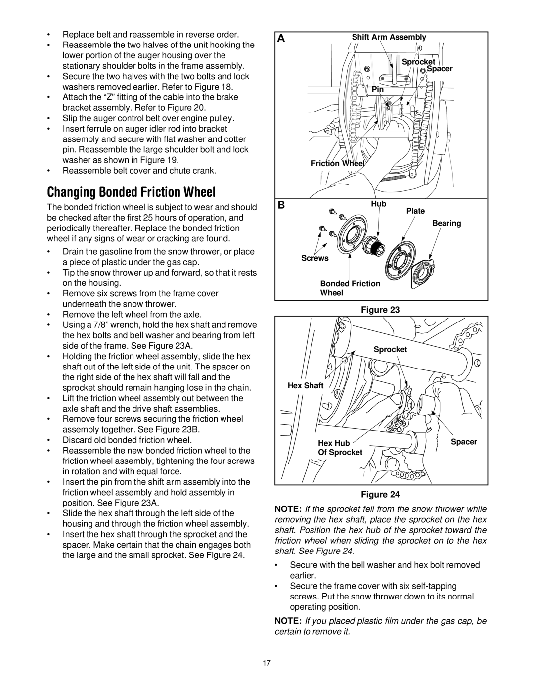 Troy-Bilt 13045 manual Changing Bonded Friction Wheel 