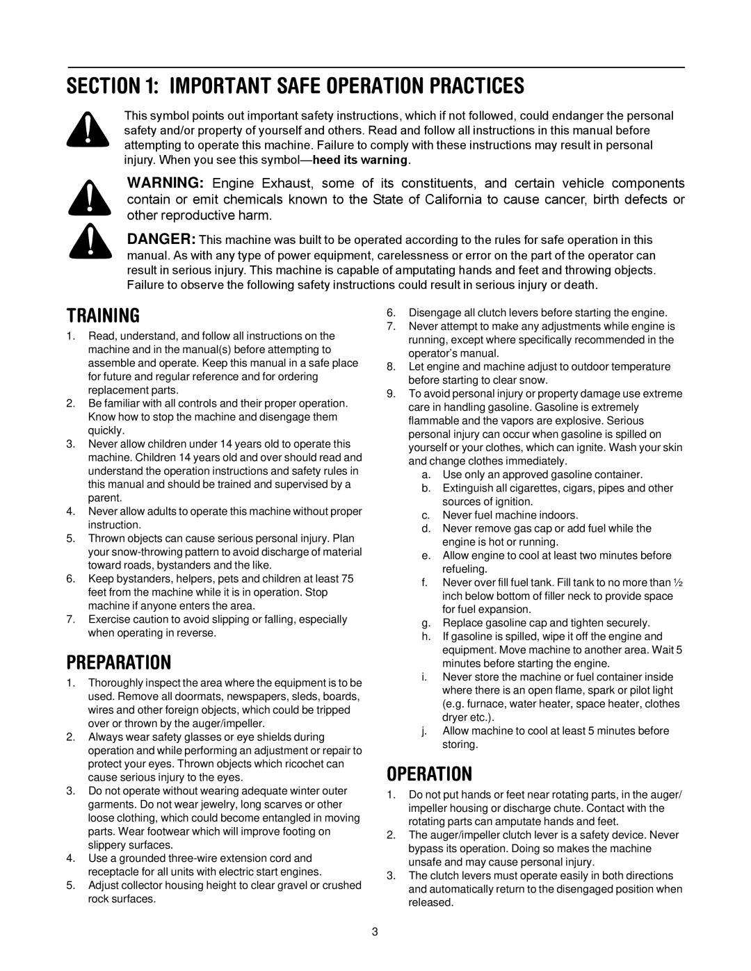 Troy-Bilt 13045 manual Important Safe Operation Practices, Training 