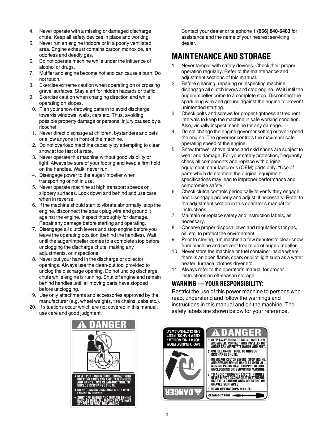 Troy-Bilt 13045 manual Maintenance and Storage 