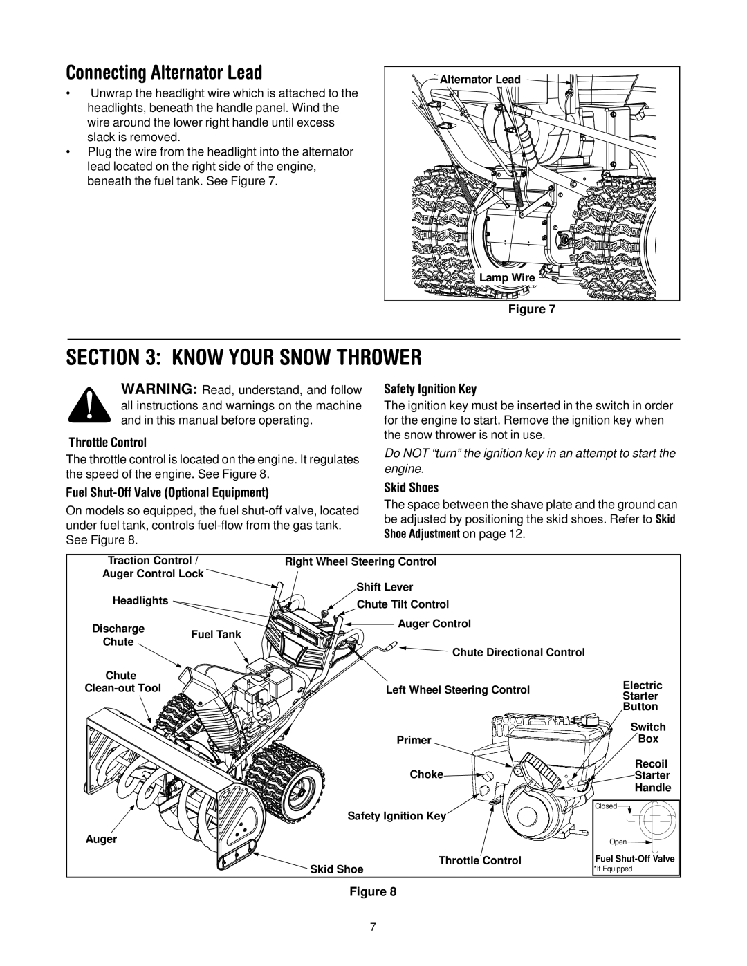 Troy-Bilt 13045 manual Know Your Snow Thrower, Connecting Alternator Lead 