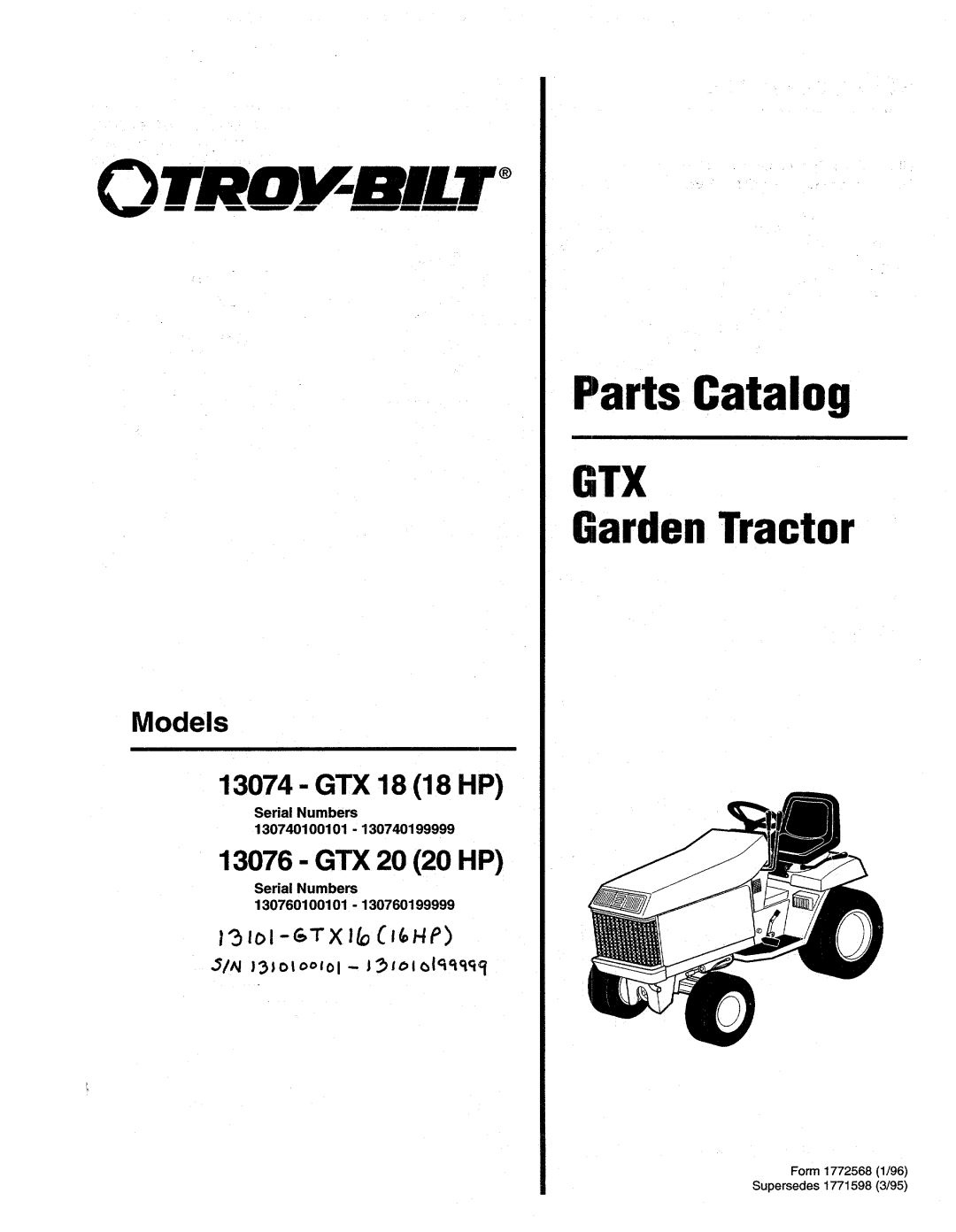 Troy-Bilt 13076-GTX 20 manual 