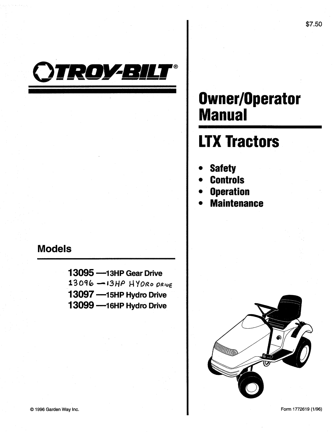 Troy-Bilt 13097, 13099, 13095, 13096 manual 