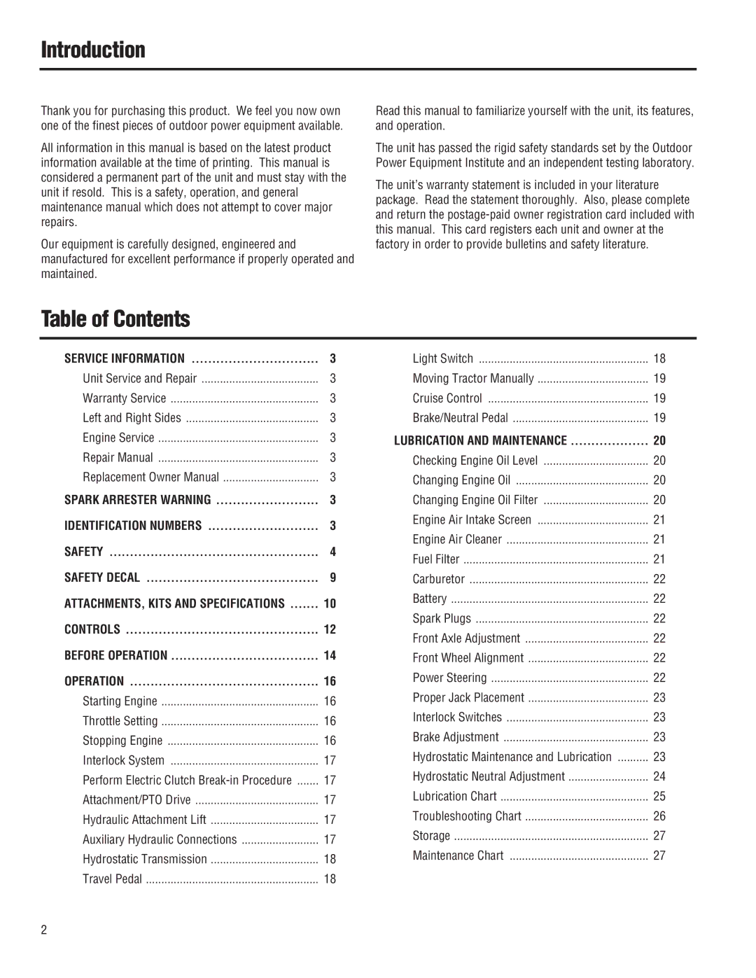 Troy-Bilt 13074-GTX 18, 13101-GTX 16, 13101 - GTX 16 manual Introduction, Table of Contents 