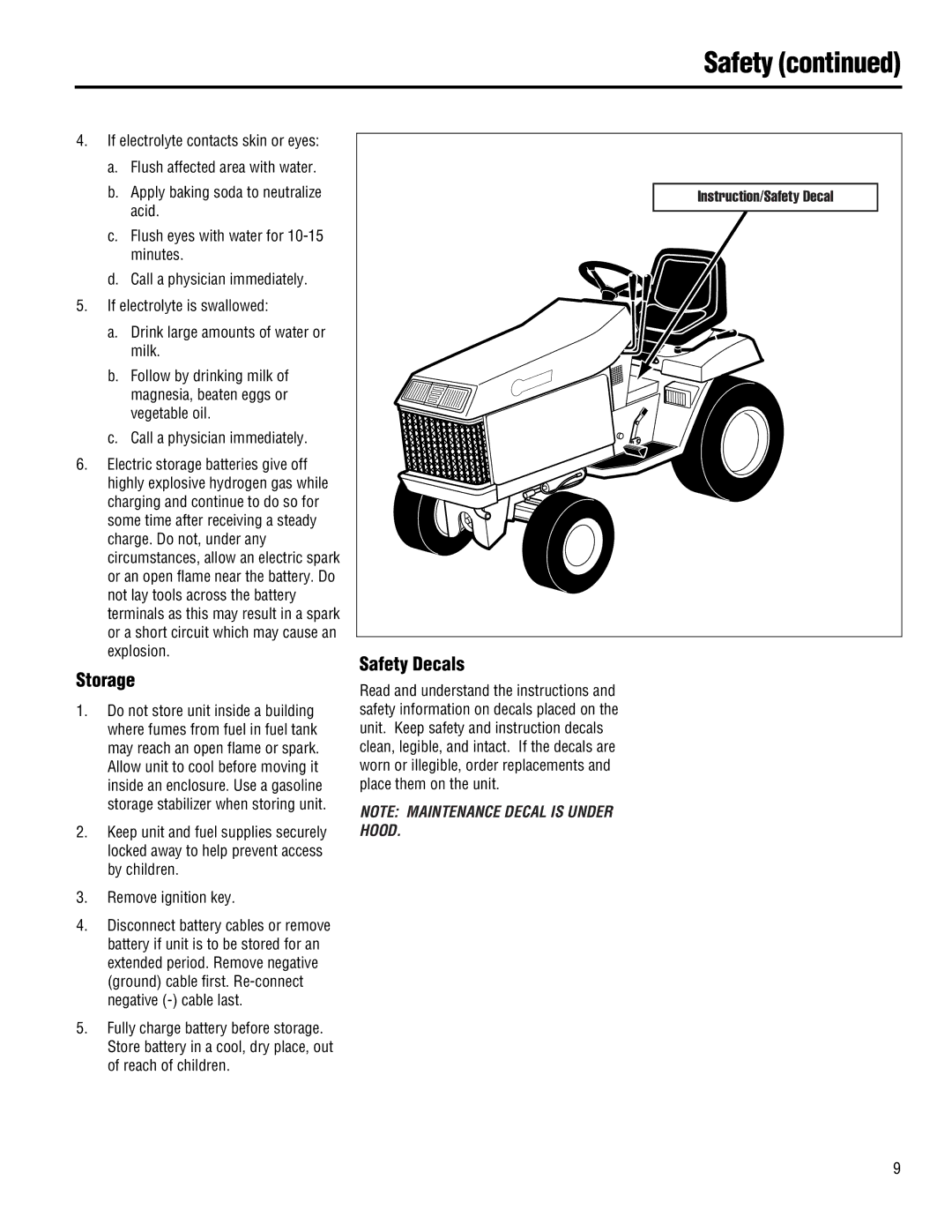 Troy-Bilt 13101-GTX 16, 13101 - GTX 16, 13074-GTX 18 manual Storage, Safety Decals 