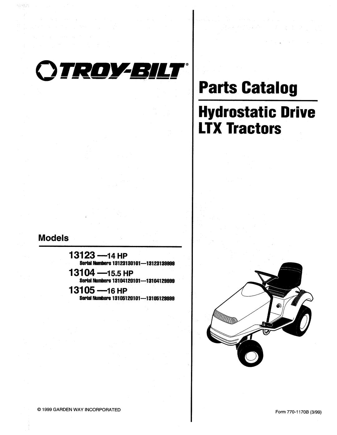 Troy-Bilt 13105, 13123, 13104 manual 