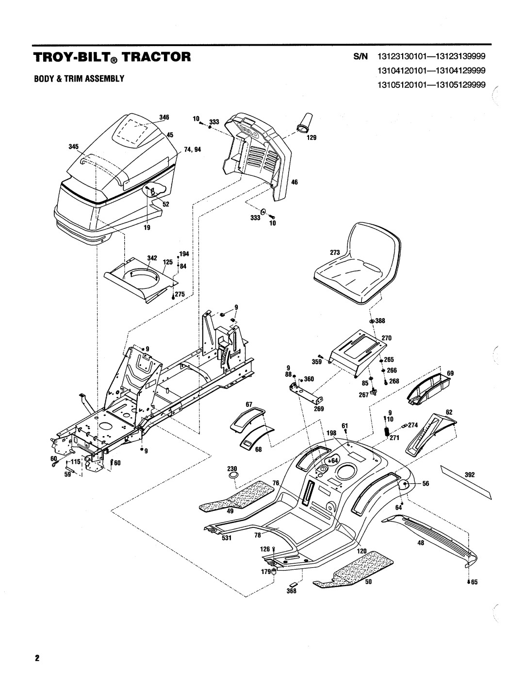 Troy-Bilt 13104, 13123, 13105 manual 