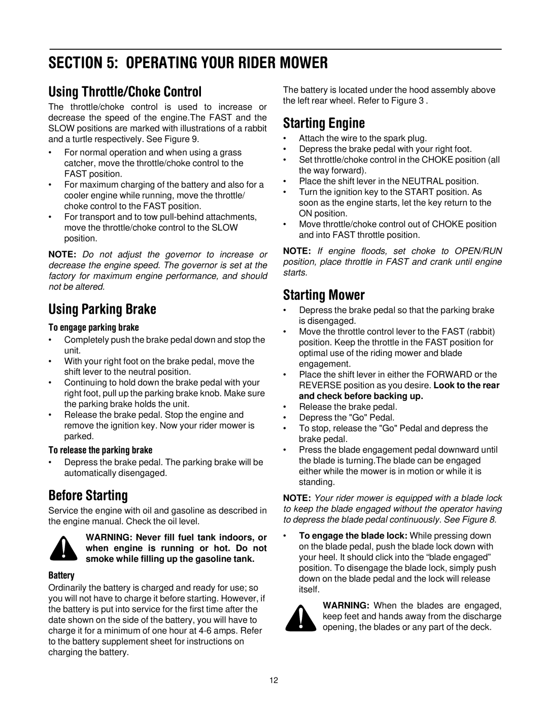 Troy-Bilt 13A-344-563 manual Operating Your Rider Mower 