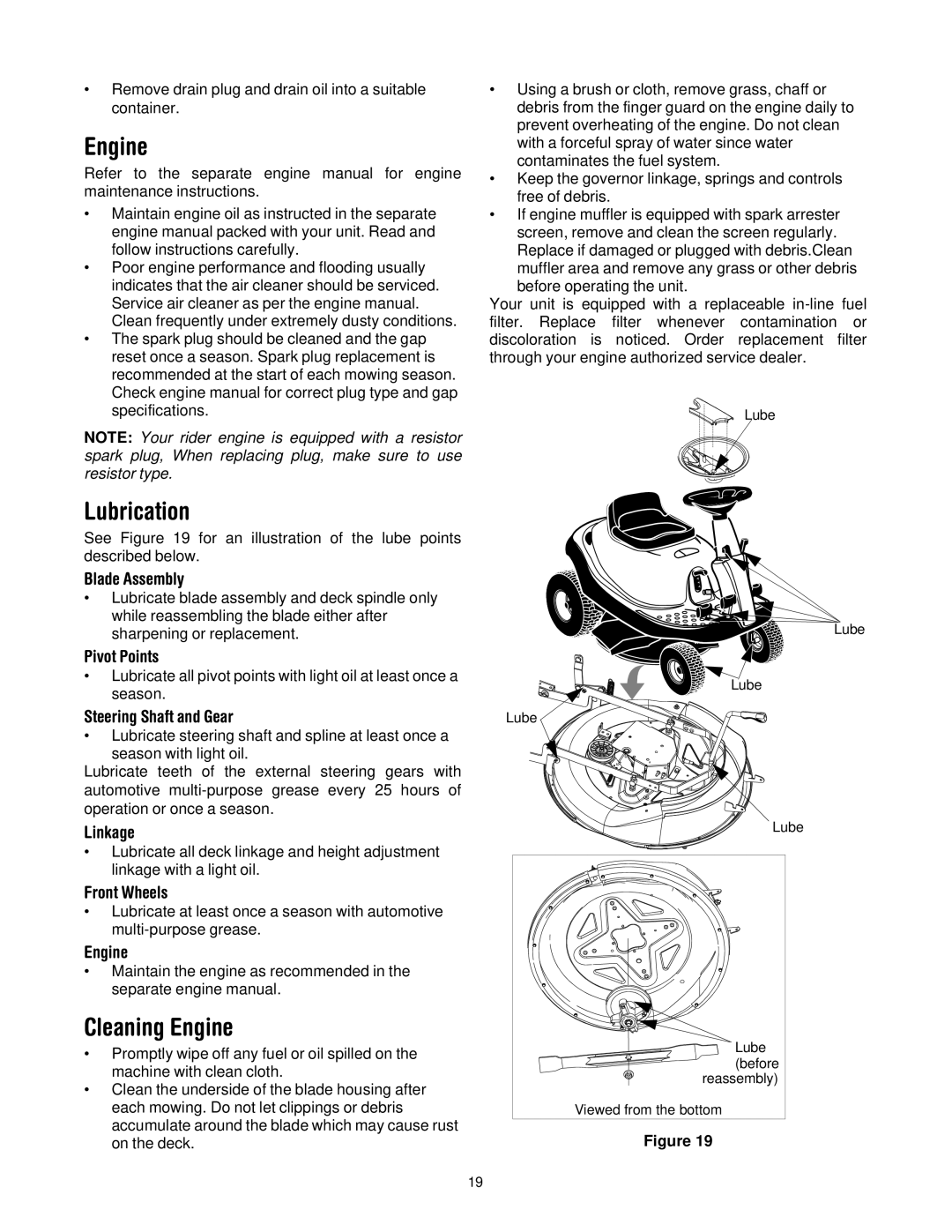 Troy-Bilt 13A-344-563 manual Lubrication, Cleaning Engine 