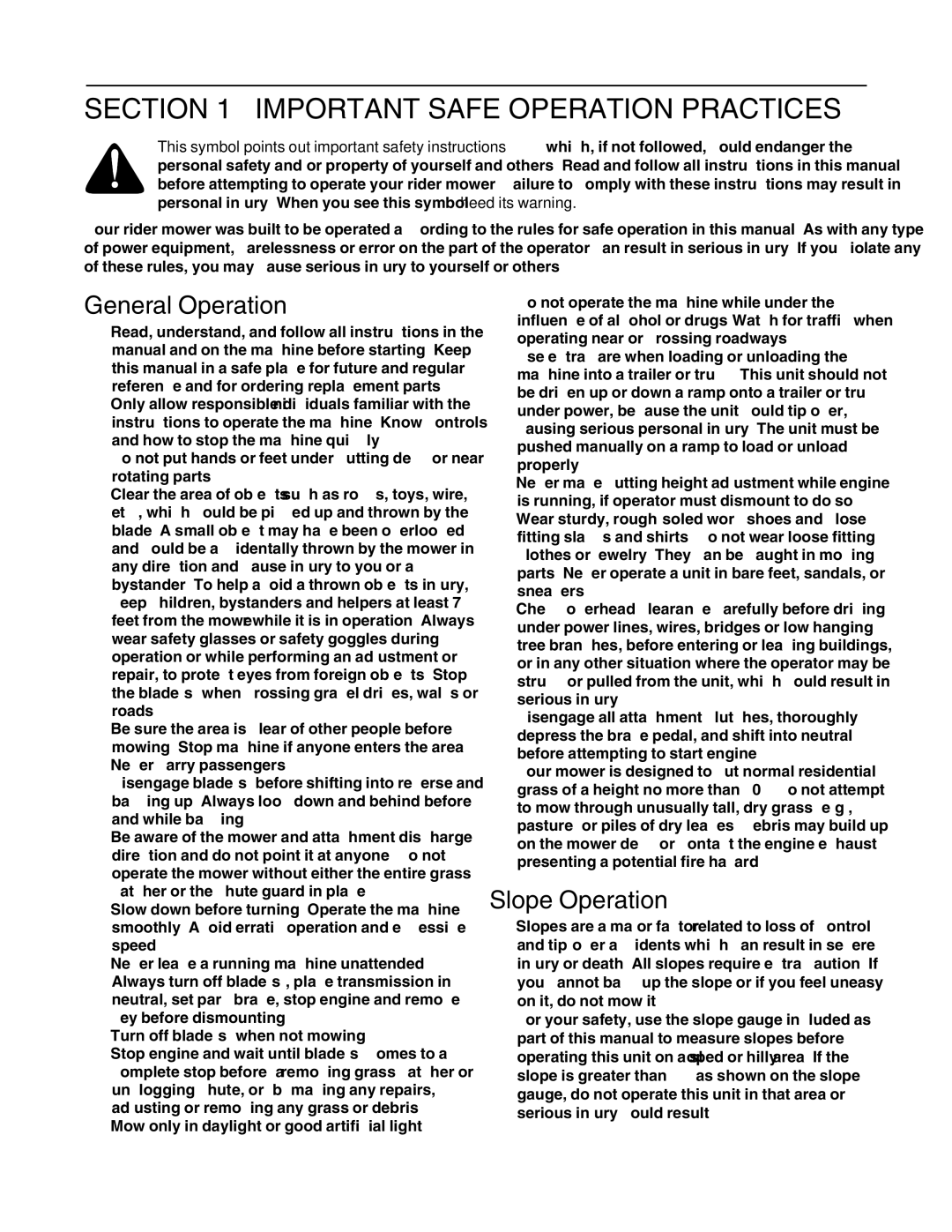 Troy-Bilt 13A-344-563 manual Important Safe Operation Practices, General Operation, Slope Operation 