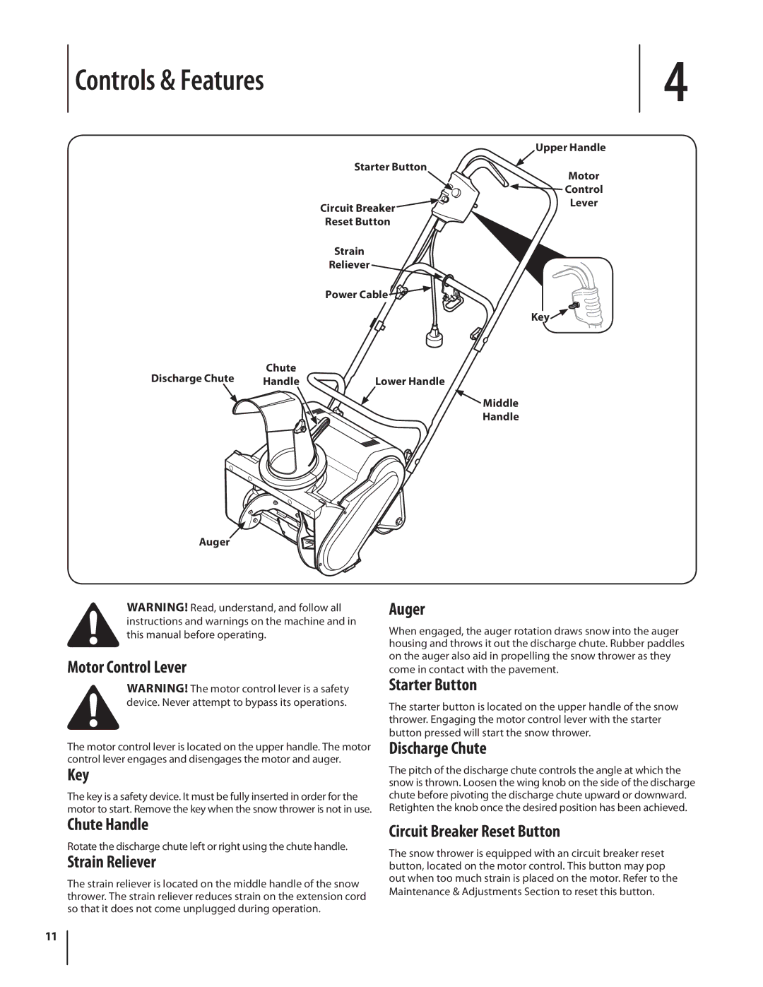 Troy-Bilt 1400 warranty Controls & Features 