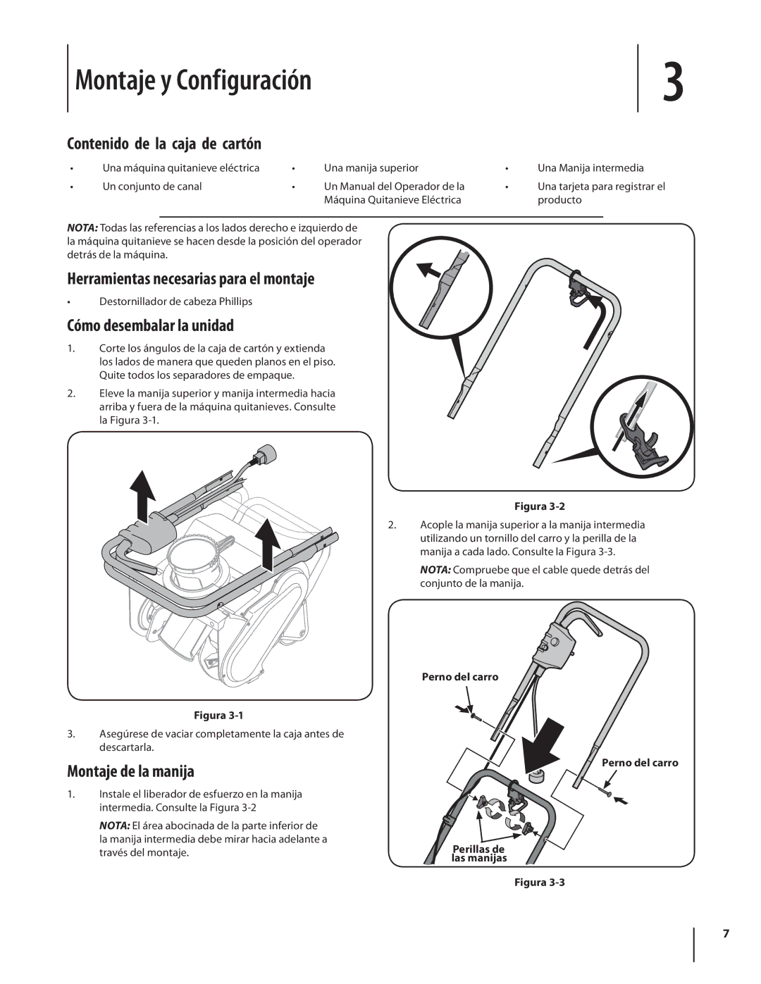 Troy-Bilt 1400 warranty Montaje y Configuración, Contenido de la caja de cartón, Herramientas necesarias para el montaje 