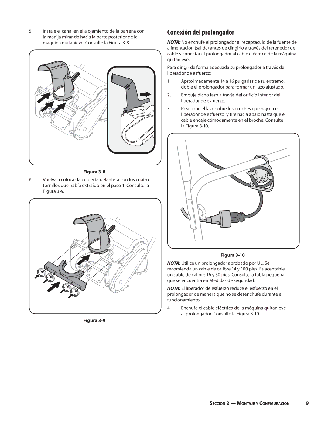 Troy-Bilt 1400 warranty Conexión del prolongador 