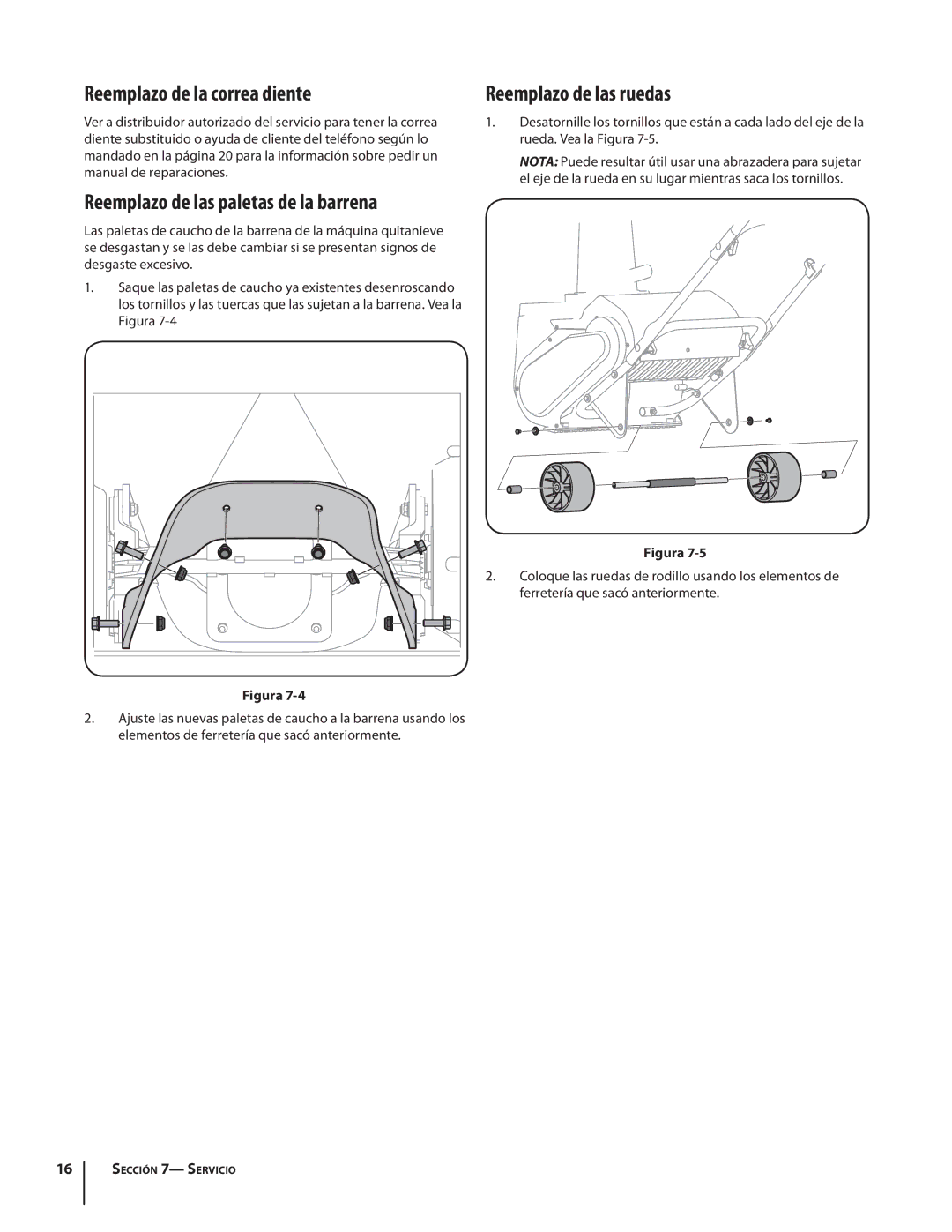 Troy-Bilt 1400 warranty Reemplazo de la correa diente, Reemplazo de las ruedas 