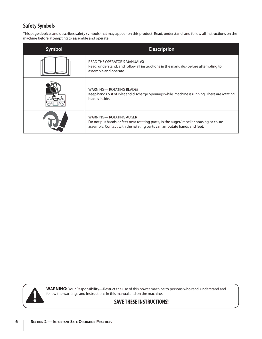 Troy-Bilt 1400 warranty Safety Symbols 