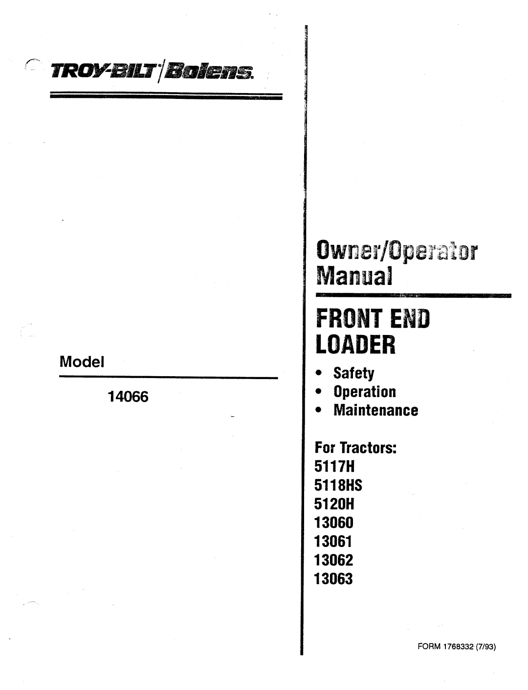 Troy-Bilt 14066 manual 