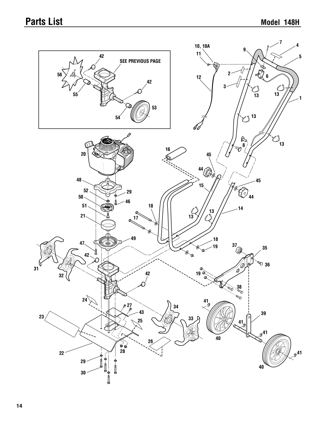 Troy-Bilt 148H manual Parts List 