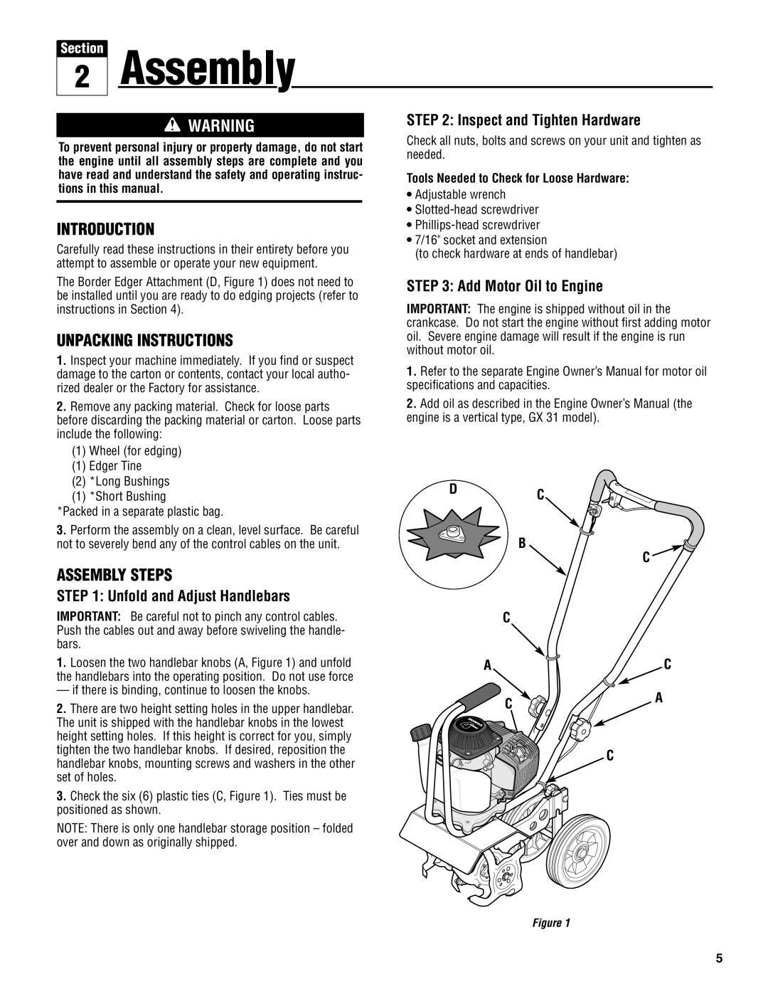 Troy-Bilt 148H Introduction, Unpacking Instructions, Assembly Steps, Inspect and Tighten Hardware, Ac C A C, Section 