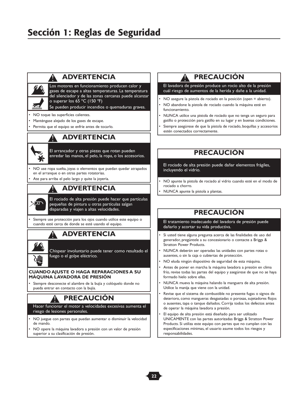 Troy-Bilt 20207 manual Precaución 