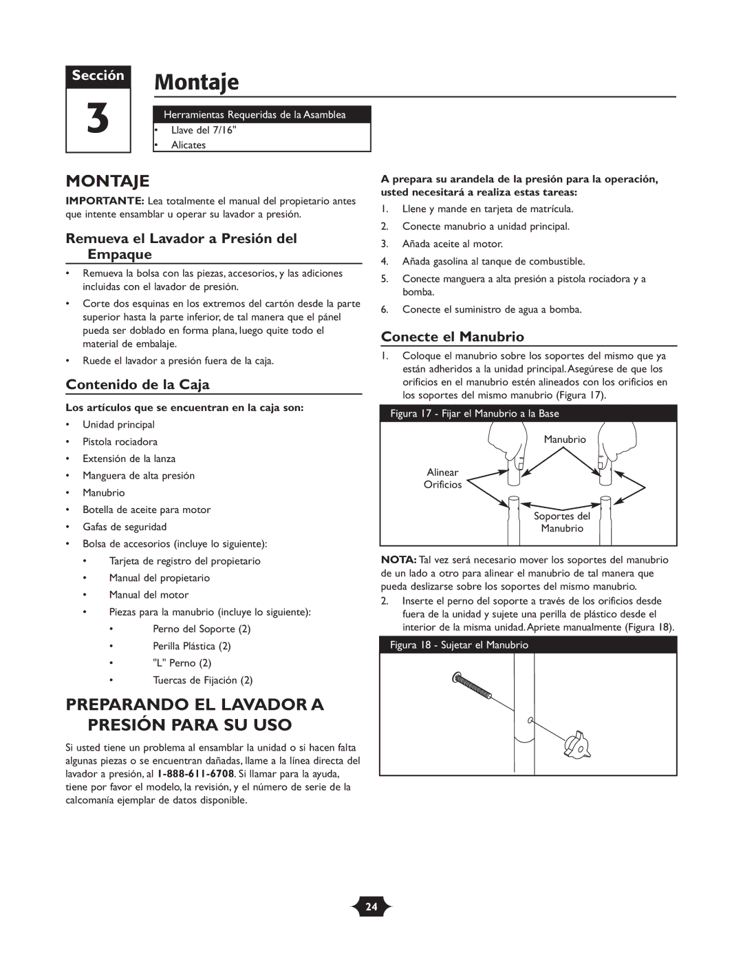 Troy-Bilt 20207 manual Montaje, Preparando EL Lavador a Presión Para SU USO 